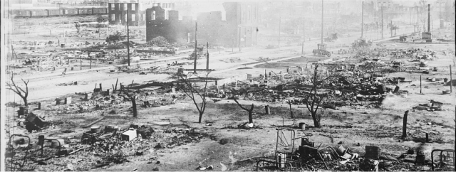 Image of the aftermath of the Tulsa Race Massacre. Courtesy of the Library of Congress's American Red Cross Collection.