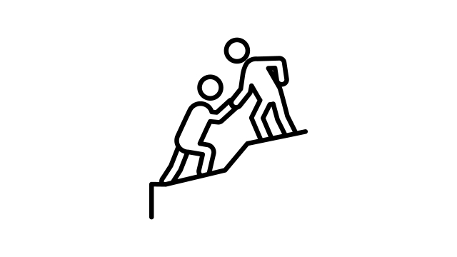 Figure of person helping another person up an incline