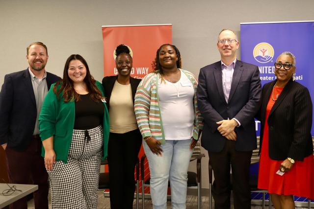 (From left to right) Mike Baker, Chief Strategy Officer, United Way of Greater Cincinnati; Hailey Barr, Public Policy & Advocacy Manager, United Way of Greater Cincinnati; Monique Gilliam, Director of Organizing, Cohear; Kendra Davis, community advocate; Ohio State Sens. Louis W. Blessing, III and Catherine D. Ingram.