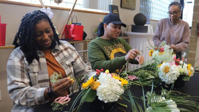 Tyra, Sydney and Sandra during the fifth session of the Blossoms Floral Academy